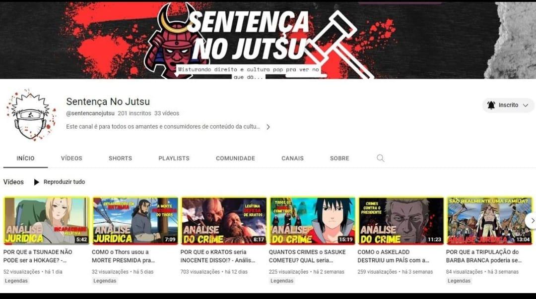Print da capa do canal de youtube Sentença no Jutsu