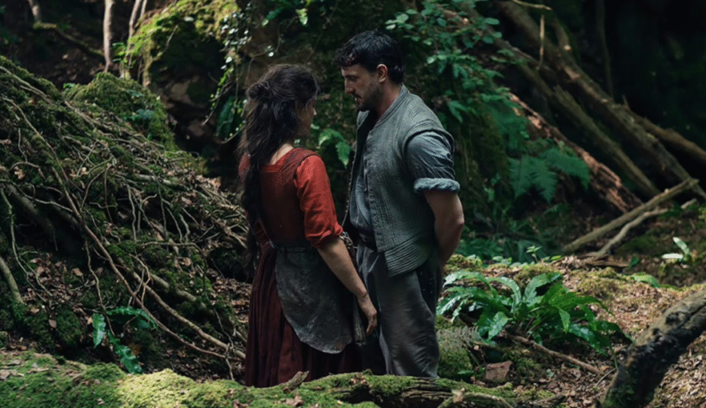 Paul Mescal como William Shakespeare, e Jessie Buckley como Agnes em cena de Hamnet. Divulgação: Courtesy of Focus Features / © 2025 FOCUS FEATURES LLC