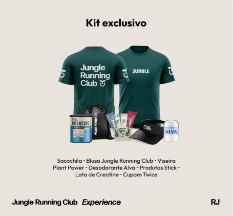 Imagem mostra o kit da Jungle Running Club com duas blusas verdes