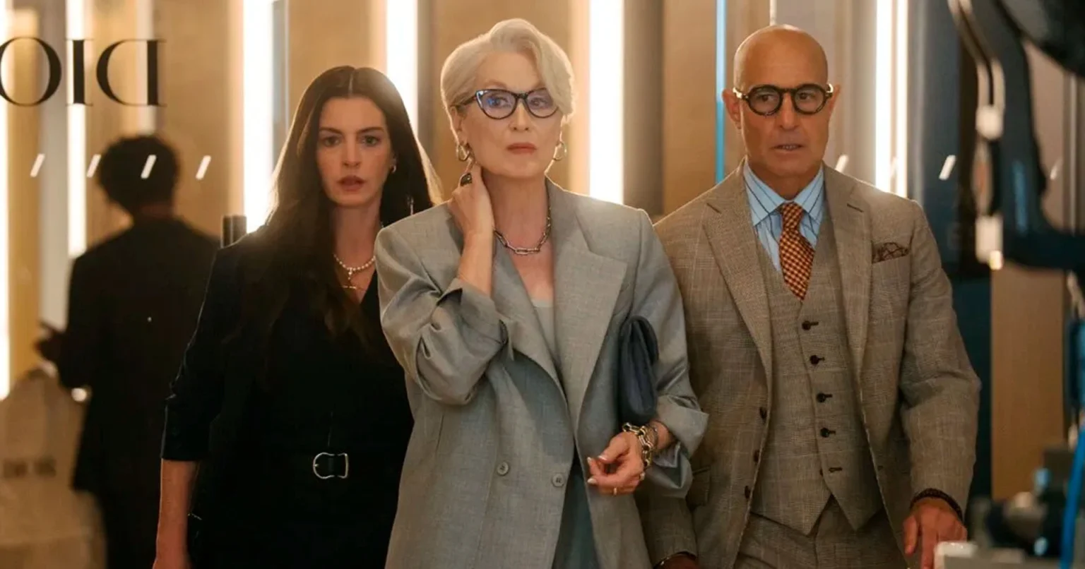 Meryl Streep, Anne Hathaway e Stanley Tucci em cena de "O Diabo Veste Prada 2"- Divulgação 20th Century Studios