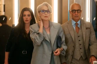 Meryl Streep, Anne Hathaway e Stanley Tucci em cena de "O Diabo Veste Prada 2"- Divulgação 20th Century Studios