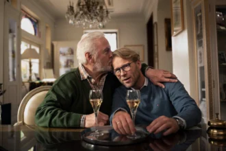 Huub Stapel e Leo Alkemade em cena de "Champagne- uma viagem de pai e filho"- Divulgação Autoral Filmes