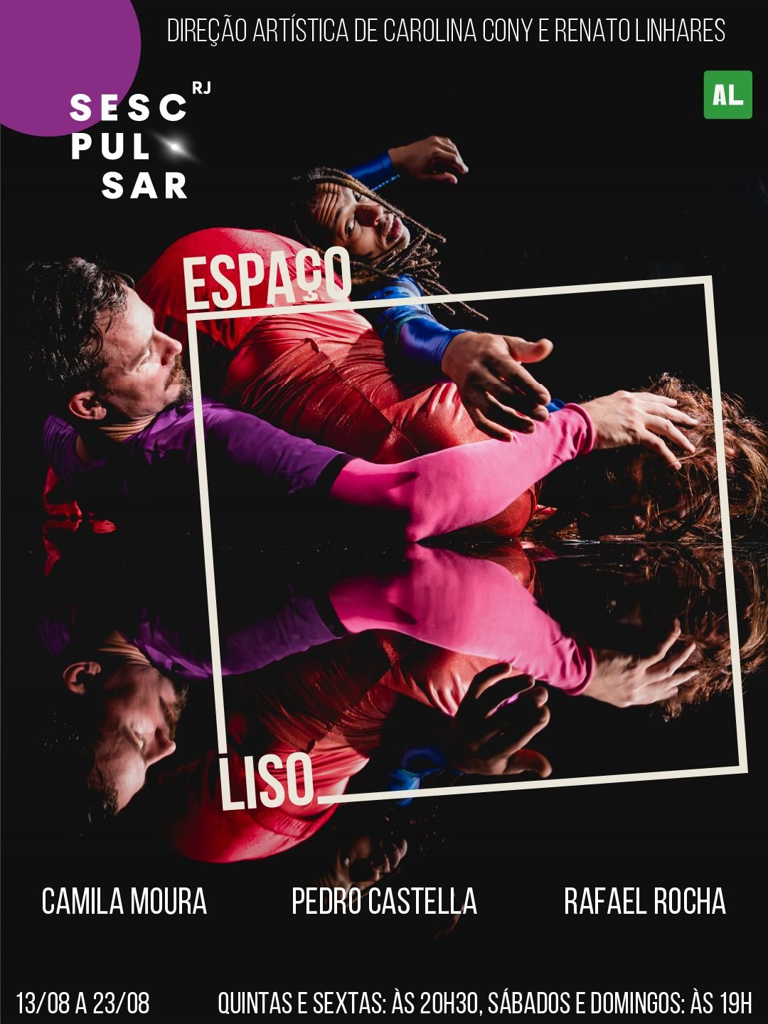 Espetáculo “Espaço Liso”, idealizado por Camila Moura e dirigido por Carolina Cony e Renato Linhares, transforma o chão em experiência sensorial no Sesc Copacabana.